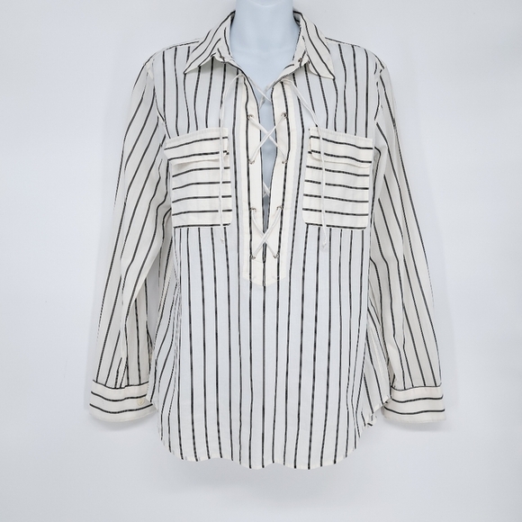 Equipment‎ Femme Knox Lace Up Blouse In Native White and True Black Size Med - Picture 4 of 8